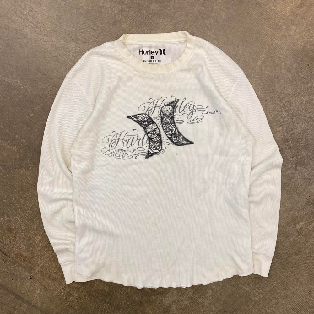 Y2K Hurley Skate Skulls Longsleeve Thermal Size Large